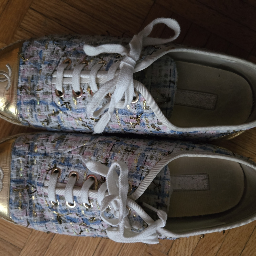 CHANEL Multicolor Espadrilles with Gold Accents